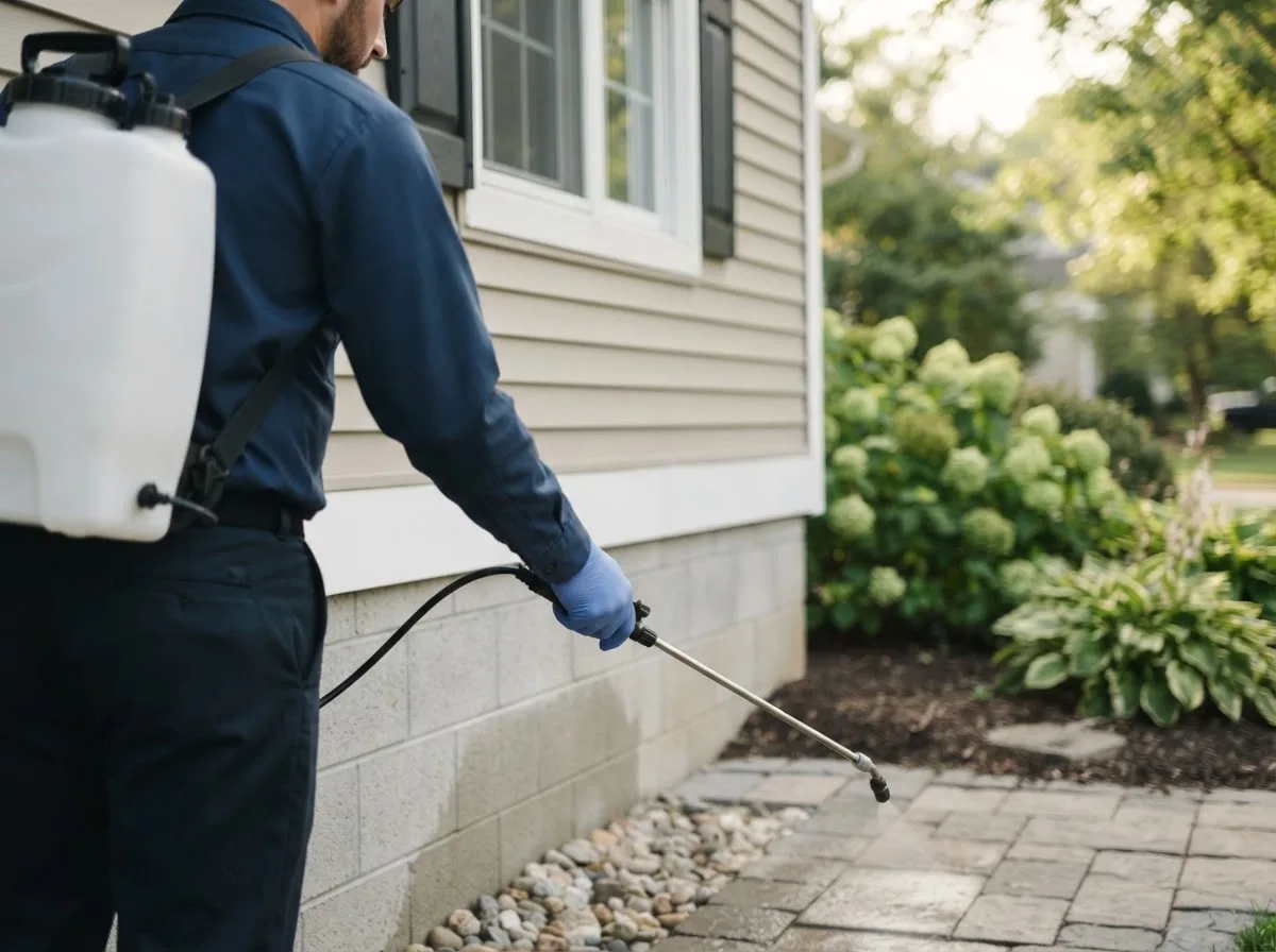 Pest control technician inspecting a home in Luckey, OH